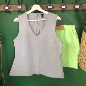 J Crew gray sleeveless top/neon green/gray skirt